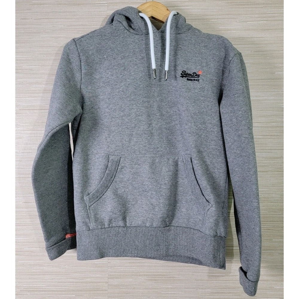 Superdry Men's Hoodie Pullover Gray Fleece Lined Logo‎ Casual Size Small